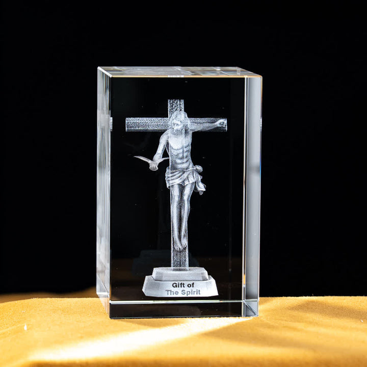 Christianartworkshop Statuetta sacra in cristallo incisa con design multipli, ideale per esposizione su scrivania e decorazione devozionale della casa. - Crocifisso con colomba dello Spirito Santo - 5x5x8cm - image 26