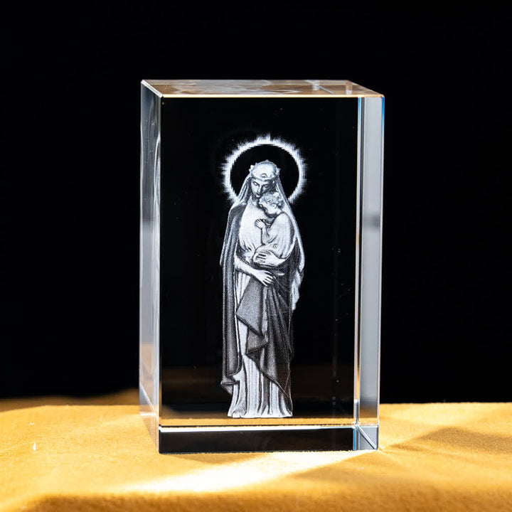 Christianartworkshop Statuetta sacra in cristallo incisa con design multipli, ideale per esposizione su scrivania e decorazione devozionale della casa. - Vergine Maria con Bambino - 5x5x8cm - image 28