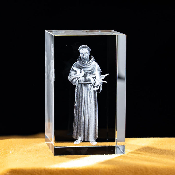 Christianartworkshop Statuetta sacra in cristallo incisa con design multipli, ideale per esposizione su scrivania e decorazione devozionale della casa. - San Francesco d'Assisi - 5x5x8cm - image 35