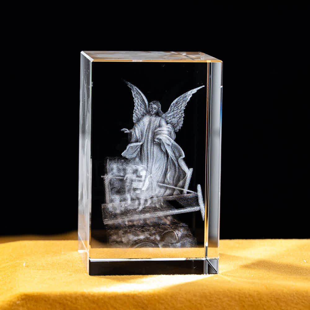 Christianartworkshop Statuetta sacra in cristallo incisa con design multipli, ideale per esposizione su scrivania e decorazione devozionale della casa. - Angelo custode - 5x5x8cm - image 36