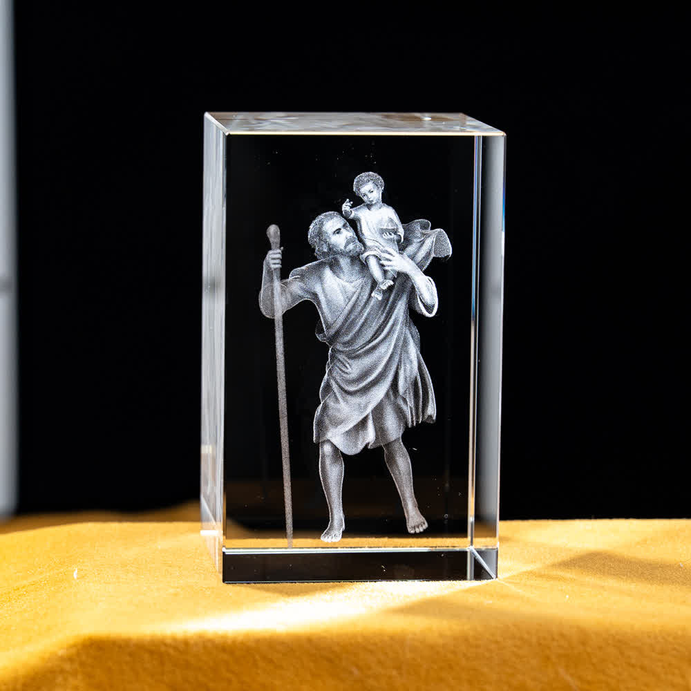 Christianartworkshop Statuetta sacra in cristallo incisa con design multipli, ideale per esposizione su scrivania e decorazione devozionale della casa. - San Cristoforo - 5x5x8cm - image 30