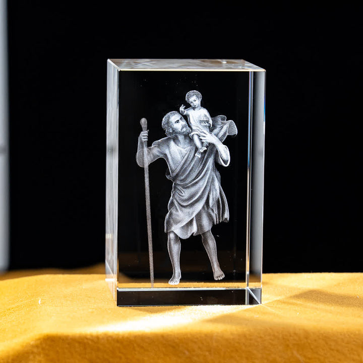 Christianartworkshop Statuetta sacra in cristallo incisa con design multipli, ideale per esposizione su scrivania e decorazione devozionale della casa. - San Cristoforo - 5x5x8cm - image 30