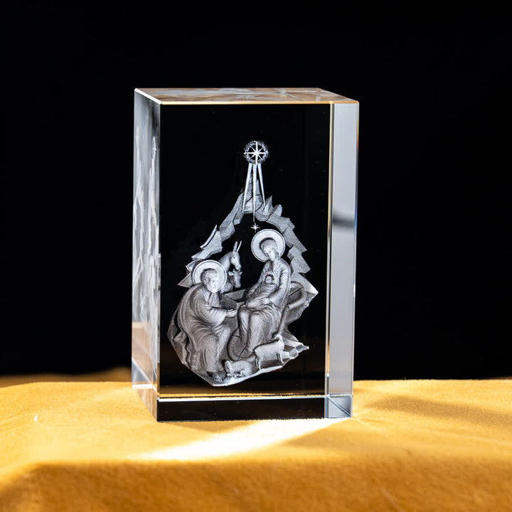 Christianartworkshop Statuetta sacra in cristallo incisa con design multipli, ideale per esposizione su scrivania e decorazione devozionale della casa. - Presepe - 5x5x8cm - image 31