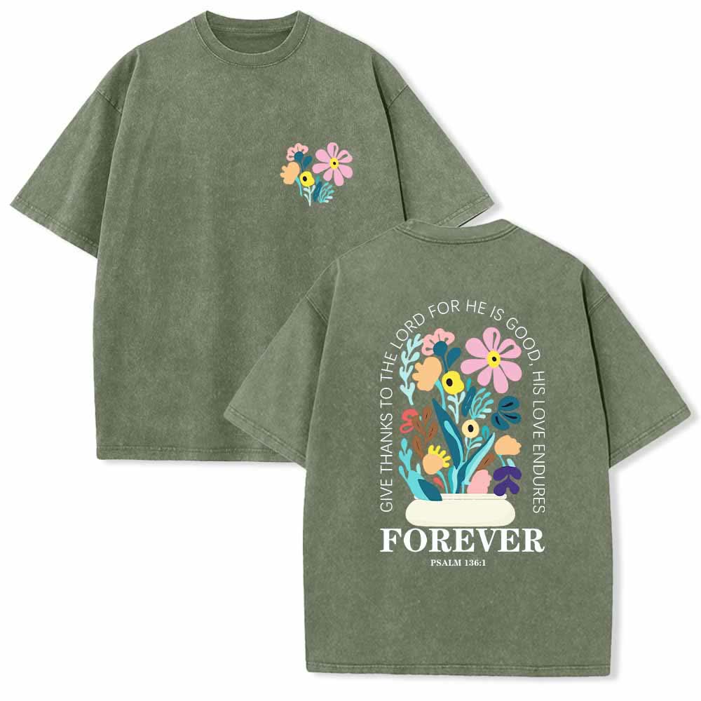 Christianartworkshop Rendi grazie al Signore Salmo 136:1 Piccola maglietta con vaso floreale sul retro e bouquet, stampa su entrambi i lati. - Verde militare - 5XL - image 12