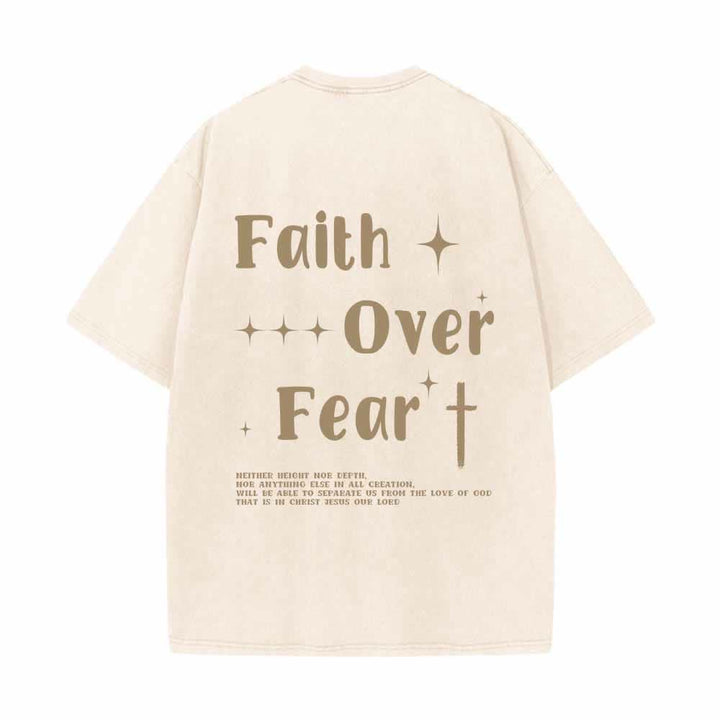Christianartworkshop T-shirt lavata con scritta "Faith Over Fear" e croce stellata sul davanti, mini stampa sul retro, testo grande su entrambi i lati. - image 16