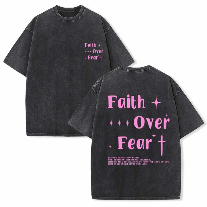 Christianartworkshop T-shirt lavata con scritta "Faith Over Fear" e croce stellata sul davanti, mini stampa sul retro, testo grande su entrambi i lati. - Nero - 5XL - image 12