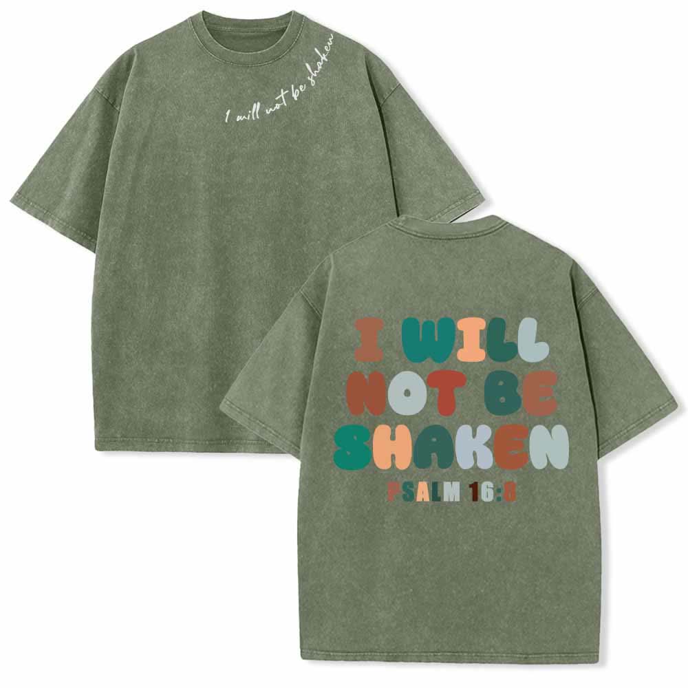 Christianartworkshop Non sarò scosso. Maglietta con scritta a rilievo sul davanti, multicolore, con lettere a bolla sul retro, Salmo 16:8, lavata su entrambi i lati. - Verde militare - 5XL - image 0