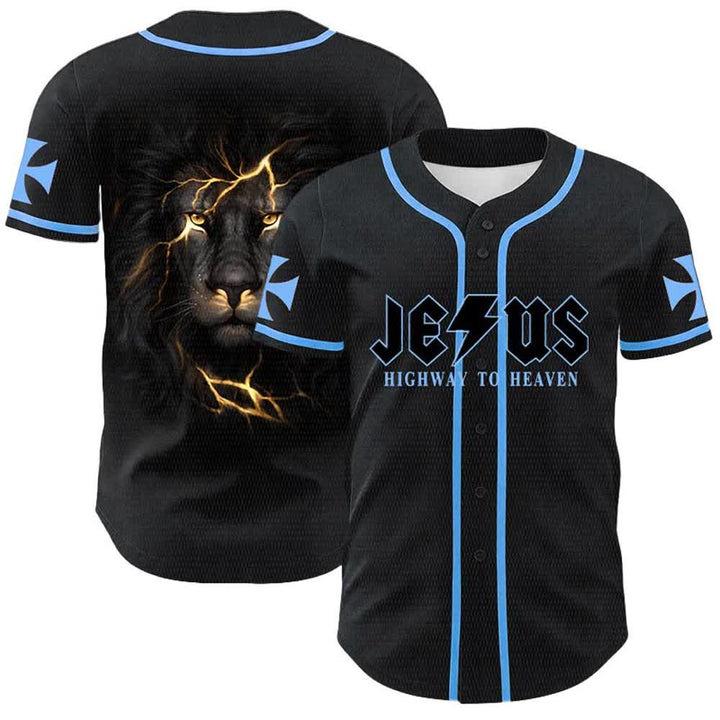 Christianartworkshop Maglia da baseball unisex "Jesus Highway To Heaven Lion Of Judah" - Blu - 5XL - image 12