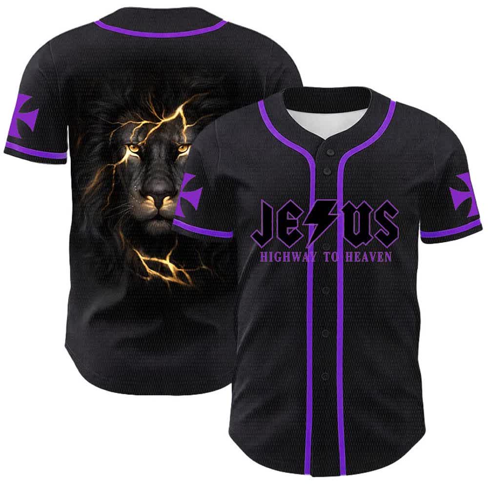 Christianartworkshop Maglia da baseball unisex "Jesus Highway To Heaven Lion Of Judah" - Viola - 5XL - image 18