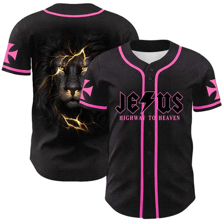 Christianartworkshop Maglia da baseball unisex "Jesus Highway To Heaven Lion Of Judah" - Rosa - 5XL - image 21