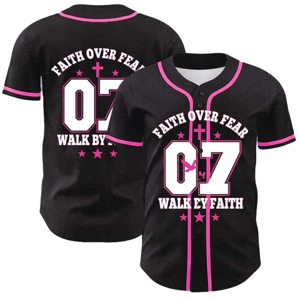 Christianartworkshop Fede contro la paura Camminata attraverso la paura Numero 07 Maglia da baseball unisex con croce della colomba - Rosa - 5XL - image 21