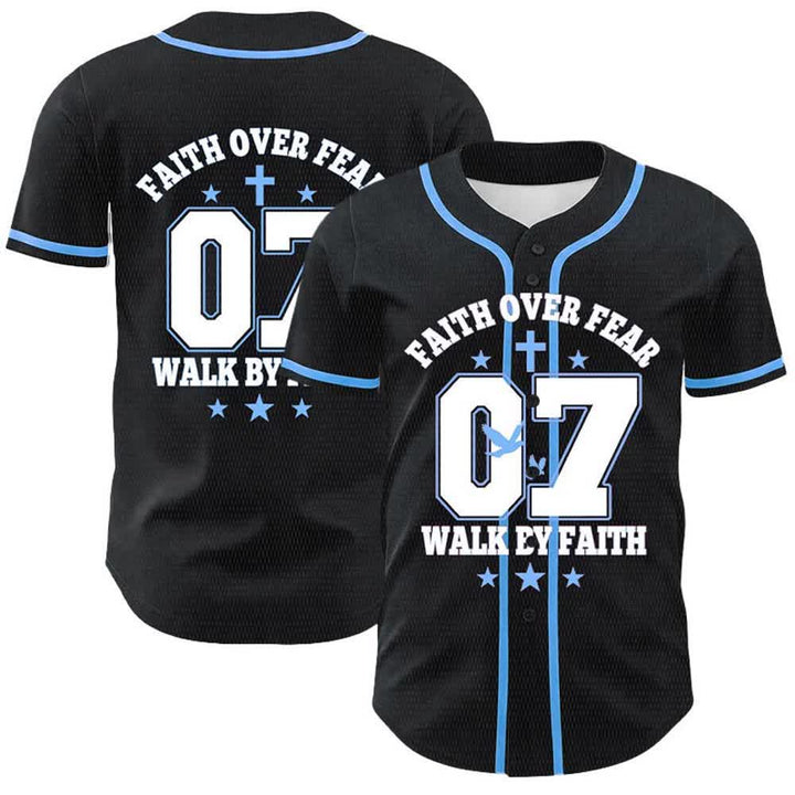 Christianartworkshop Fede contro la paura Camminata attraverso la paura Numero 07 Maglia da baseball unisex con croce della colomba - Blu - 5XL - image 12