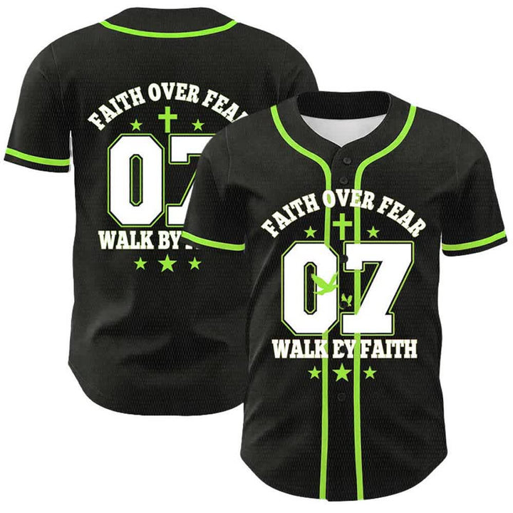 Christianartworkshop Fede contro la paura Camminata attraverso la paura Numero 07 Maglia da baseball unisex con croce della colomba - Verde chiaro - 5XL - image 15