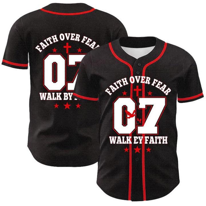 Christianartworkshop Fede contro la paura Camminata attraverso la paura Numero 07 Maglia da baseball unisex con croce della colomba - Rosso - 5XL - image 6