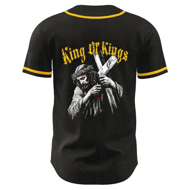 Christianartworkshop Maglia da baseball unisex King Of Kings Number 33 Jesus Portrying Cross - image 1