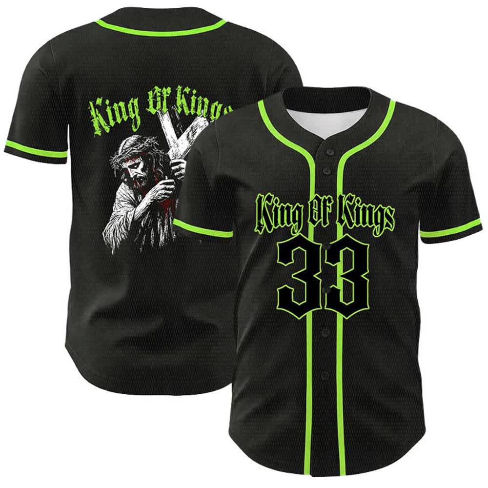Christianartworkshop Maglia da baseball unisex King Of Kings Number 33 Jesus Portrying Cross - Verde chiaro - 5XL - image 15