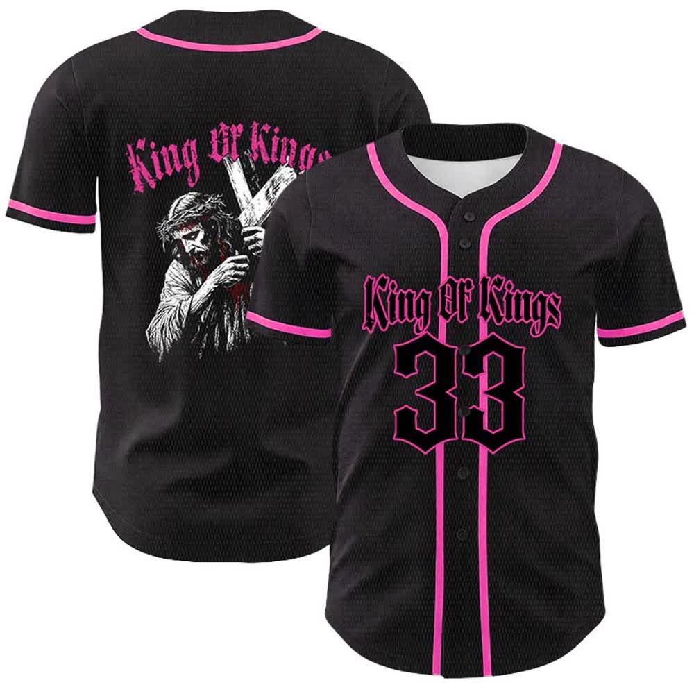 Christianartworkshop Maglia da baseball unisex King Of Kings Number 33 Jesus Portrying Cross - Rosa - 5XL - image 21