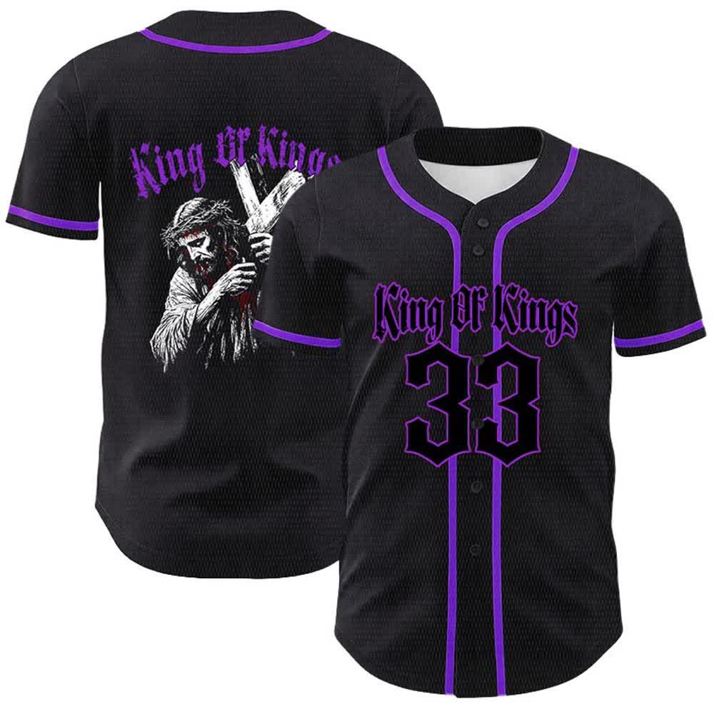 Christianartworkshop Maglia da baseball unisex King Of Kings Number 33 Jesus Portrying Cross - Viola - 5XL - image 18