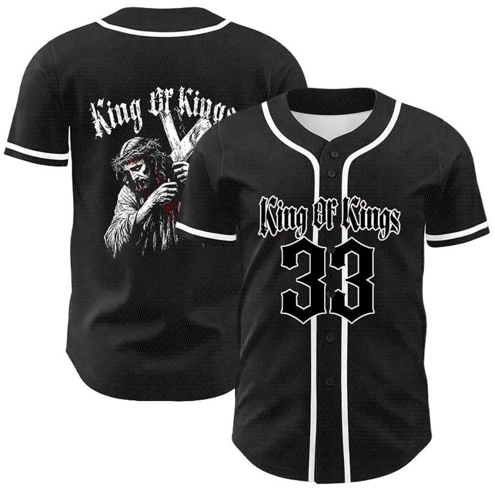 Christianartworkshop Maglia da baseball unisex King Of Kings Number 33 Jesus Portrying Cross - Bianco - 5XL - image 3