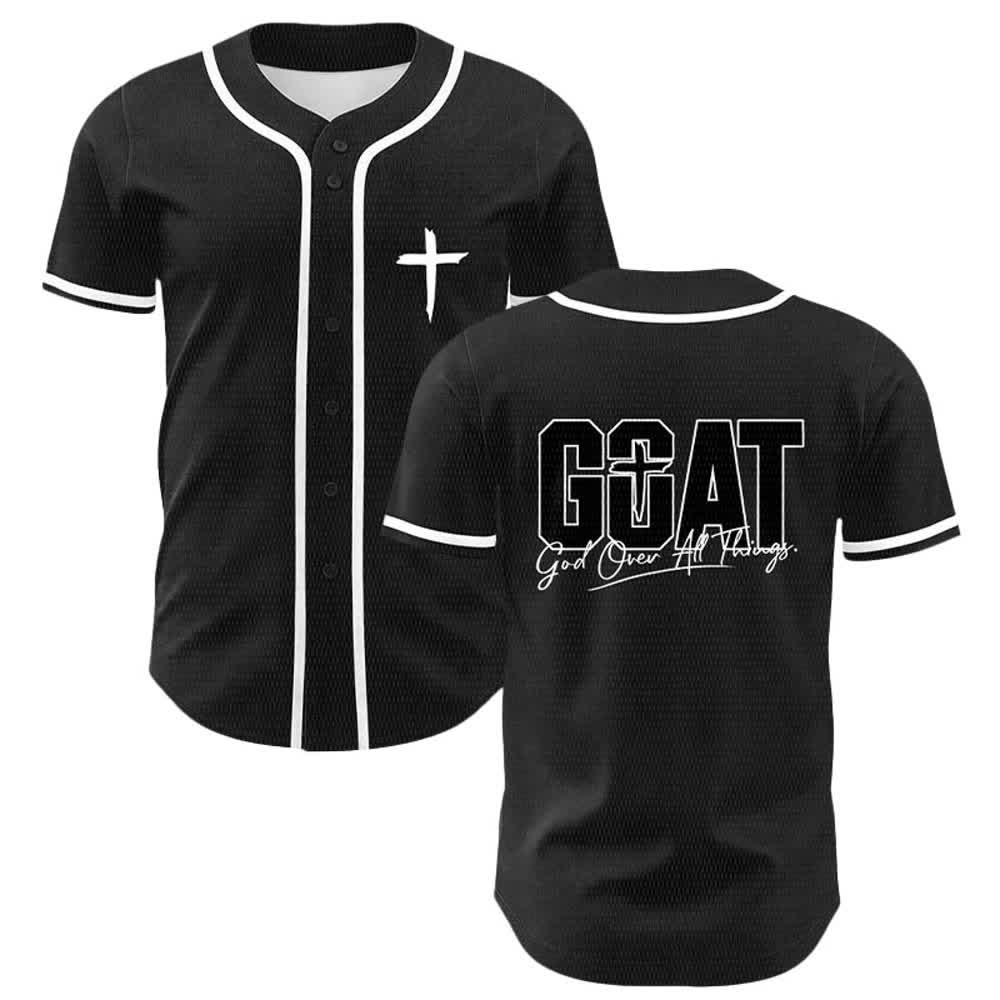 Christianartworkshop Maglia da baseball unisex con semplice croce e scritta "GOAT God Over All Things" (Capra, Dio sopra ogni cosa). - Bianco - 5XL - image 3