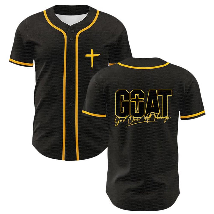 Christianartworkshop Maglia da baseball unisex con semplice croce e scritta "GOAT God Over All Things" (Capra, Dio sopra ogni cosa). - Giallo - 5XL - image 0