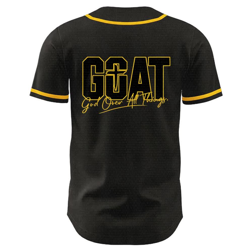 Christianartworkshop Maglia da baseball unisex con semplice croce e scritta "GOAT God Over All Things" (Capra, Dio sopra ogni cosa). - image 1