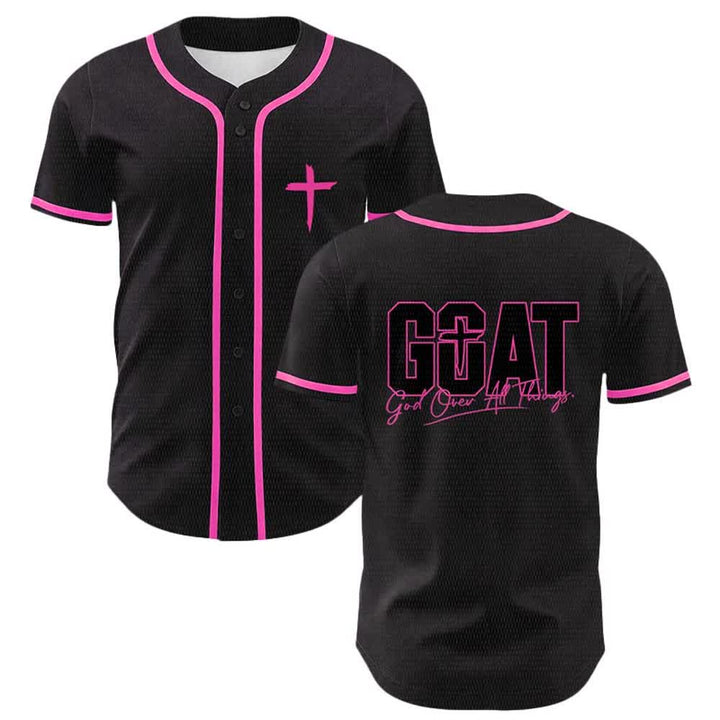 Christianartworkshop Maglia da baseball unisex con semplice croce e scritta "GOAT God Over All Things" (Capra, Dio sopra ogni cosa). - Rosa - 5XL - image 21
