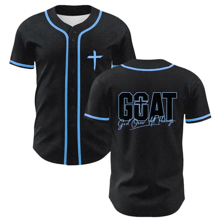 Christianartworkshop Maglia da baseball unisex con semplice croce e scritta "GOAT God Over All Things" (Capra, Dio sopra ogni cosa). - Blu - 5XL - image 12