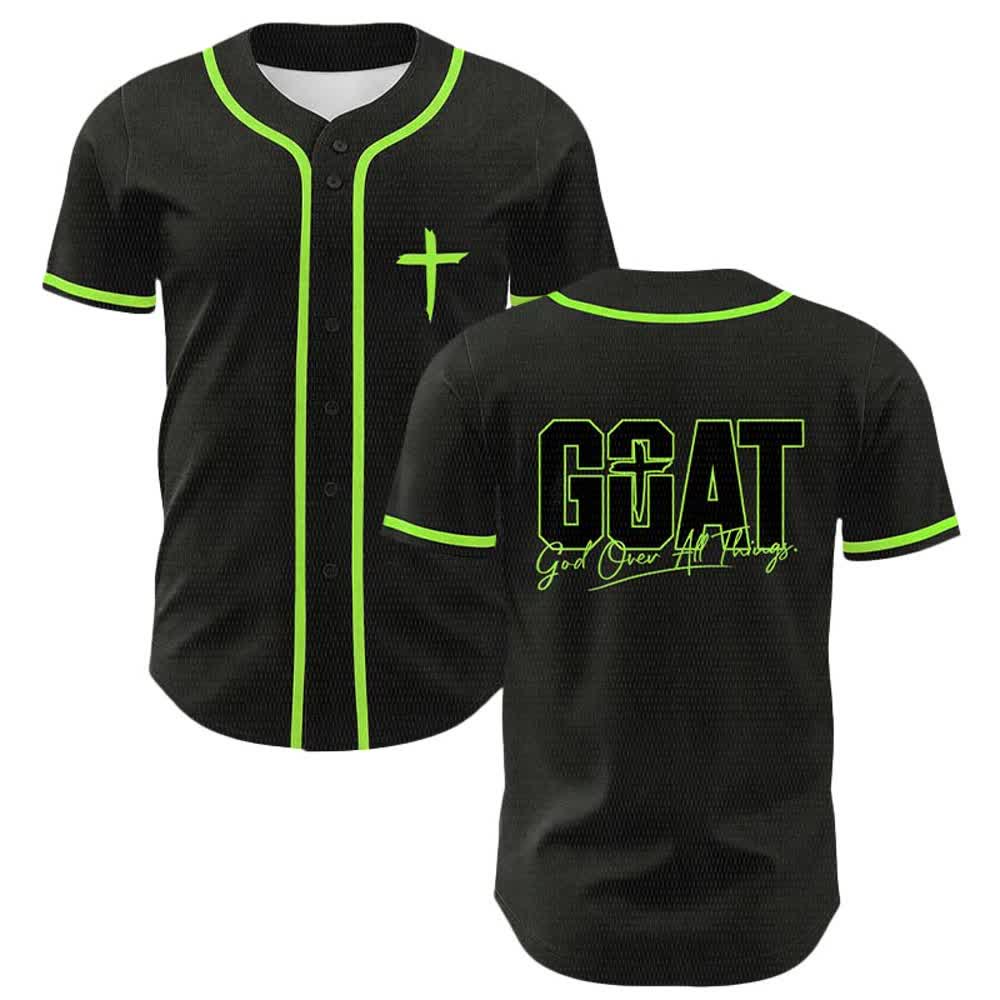 Christianartworkshop Maglia da baseball unisex con semplice croce e scritta "GOAT God Over All Things" (Capra, Dio sopra ogni cosa). - Verde chiaro - 5XL - image 15