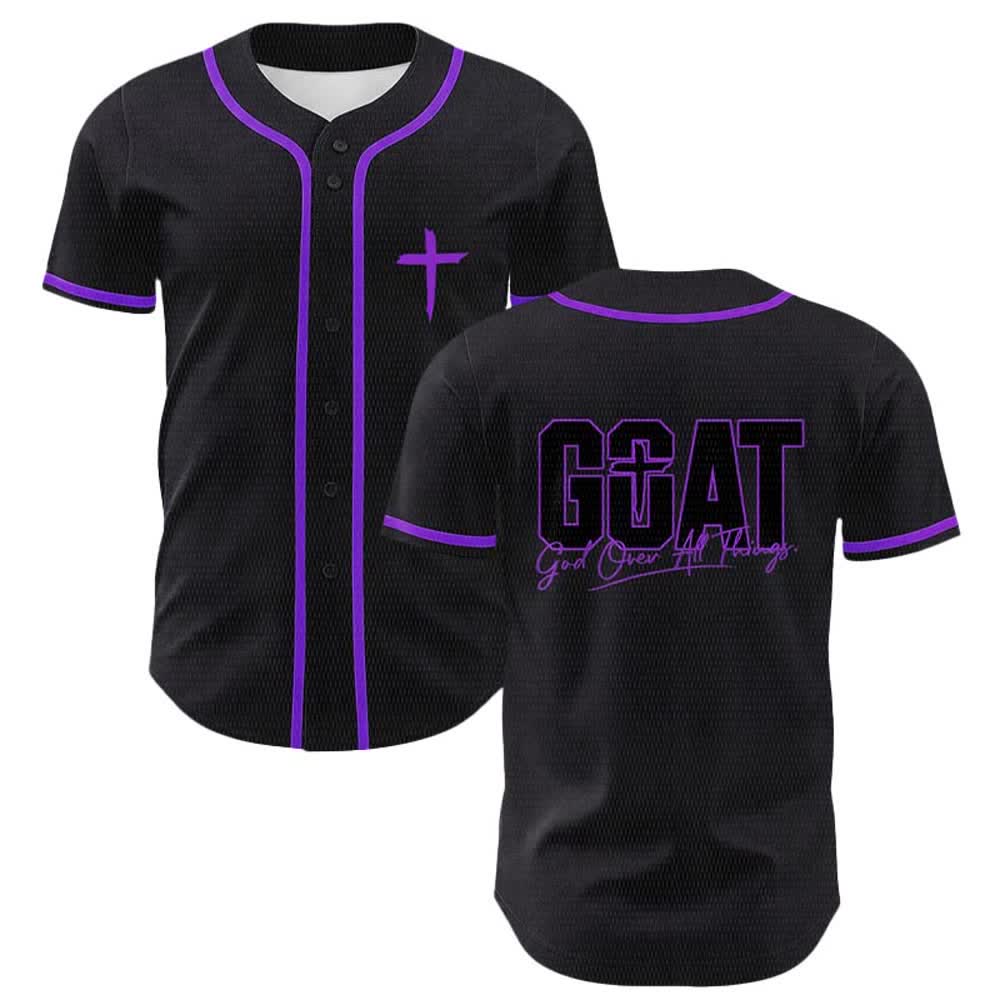 Christianartworkshop Maglia da baseball unisex con semplice croce e scritta "GOAT God Over All Things" (Capra, Dio sopra ogni cosa). - Viola - 5XL - image 18
