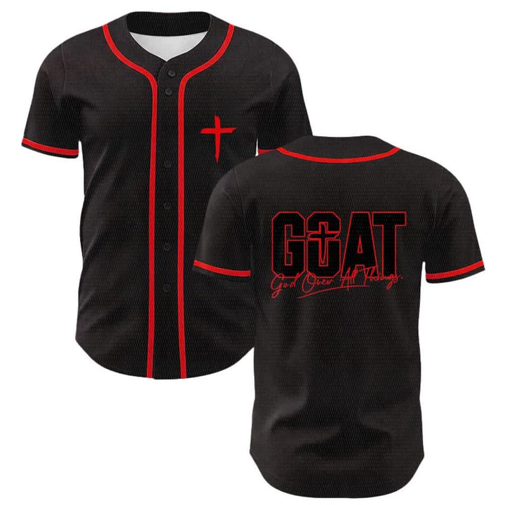 Christianartworkshop Maglia da baseball unisex con semplice croce e scritta "GOAT God Over All Things" (Capra, Dio sopra ogni cosa). - Rosso - 5XL - image 6