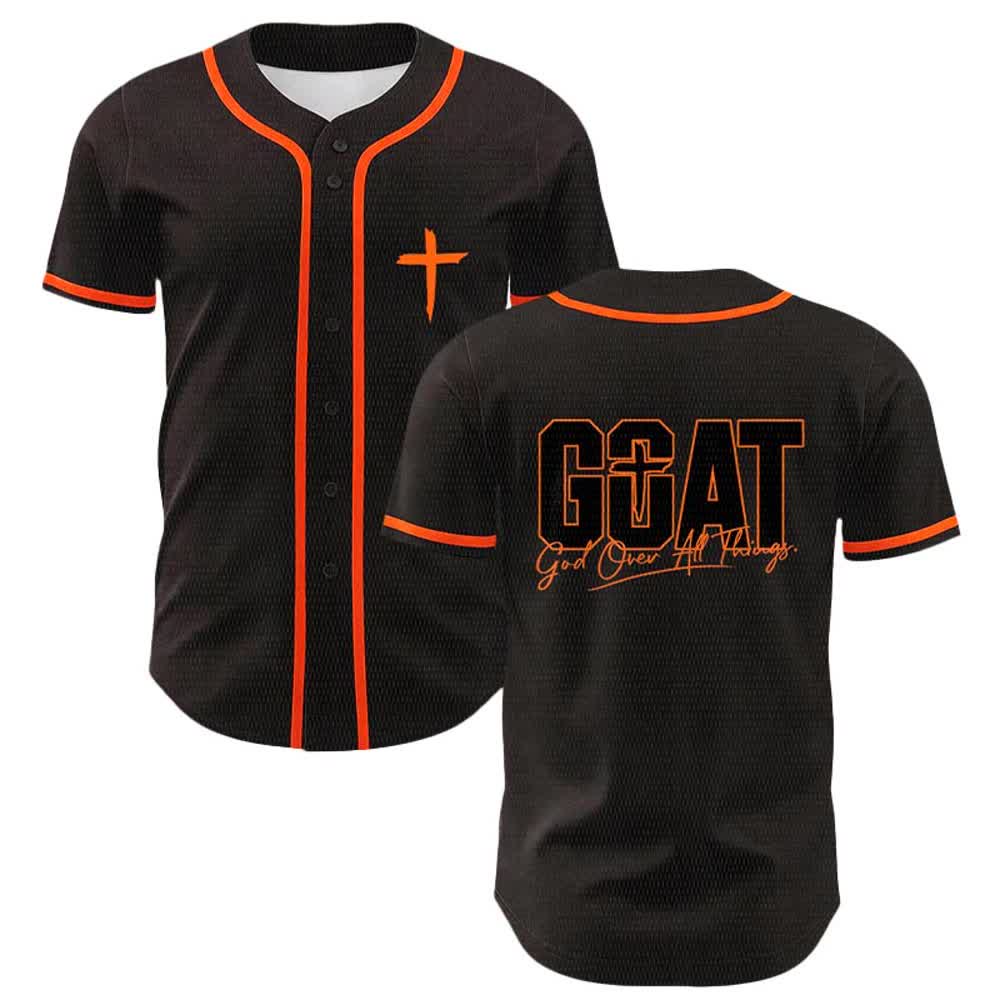 Christianartworkshop Maglia da baseball unisex con semplice croce e scritta "GOAT God Over All Things" (Capra, Dio sopra ogni cosa). - Arancia - 5XL - image 9