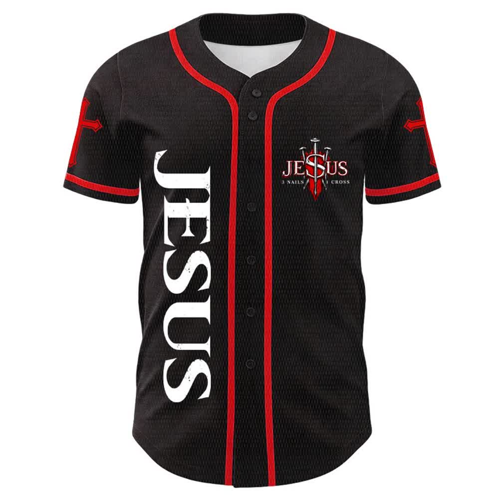 Christianartworkshop Gesù è Re Giovanni 14:6 Maglia da baseball unisex con 3 chiodi e 1 croce - image 1