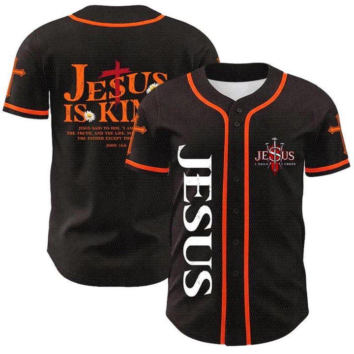 Christianartworkshop Gesù è Re Giovanni 14:6 Maglia da baseball unisex con 3 chiodi e 1 croce - Arancia - 5XL - image 9