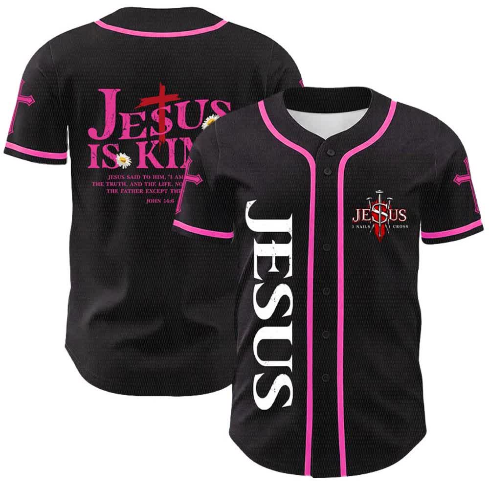 Christianartworkshop Gesù è Re Giovanni 14:6 Maglia da baseball unisex con 3 chiodi e 1 croce - Rosa - 5XL - image 21