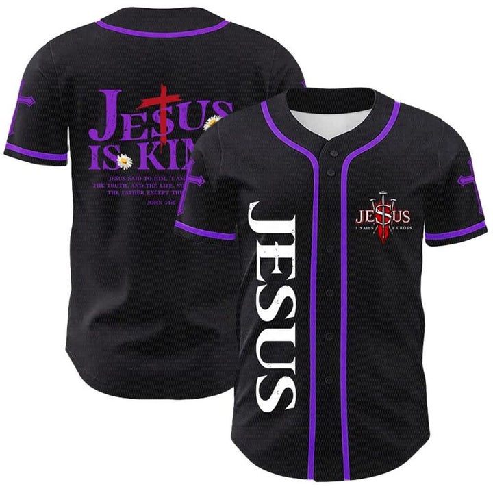 Christianartworkshop Gesù è Re Giovanni 14:6 Maglia da baseball unisex con 3 chiodi e 1 croce - Viola - 5XL - image 18