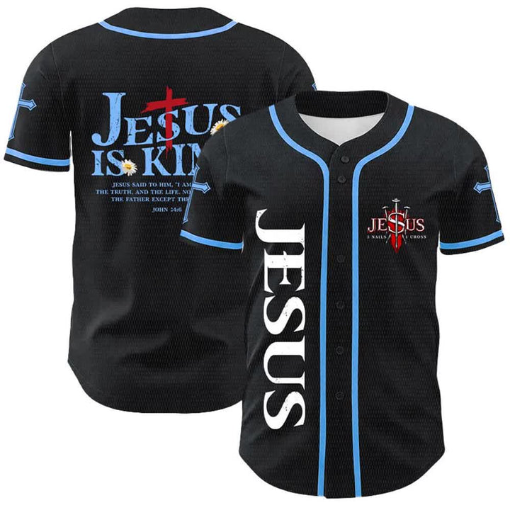 Christianartworkshop Gesù è Re Giovanni 14:6 Maglia da baseball unisex con 3 chiodi e 1 croce - Blu - 5XL - image 12