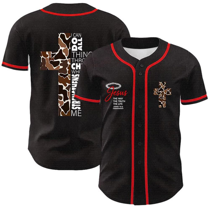 Christianartworkshop Maglia da baseball unisex con stampa leopardata e croce "Posso fare ogni cosa in Cristo" - Rosso - 5XL - image 6