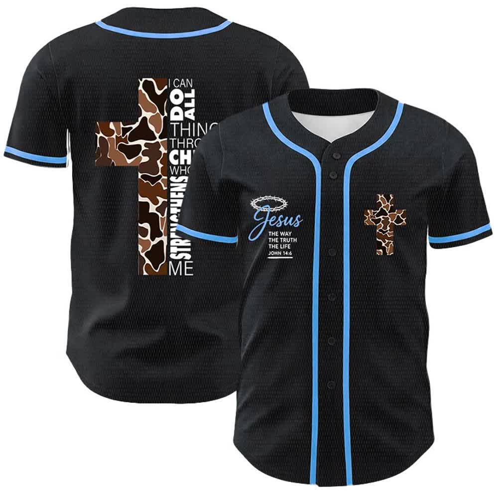 Christianartworkshop Maglia da baseball unisex con stampa leopardata e croce "Posso fare ogni cosa in Cristo" - Blu - 5XL - image 12