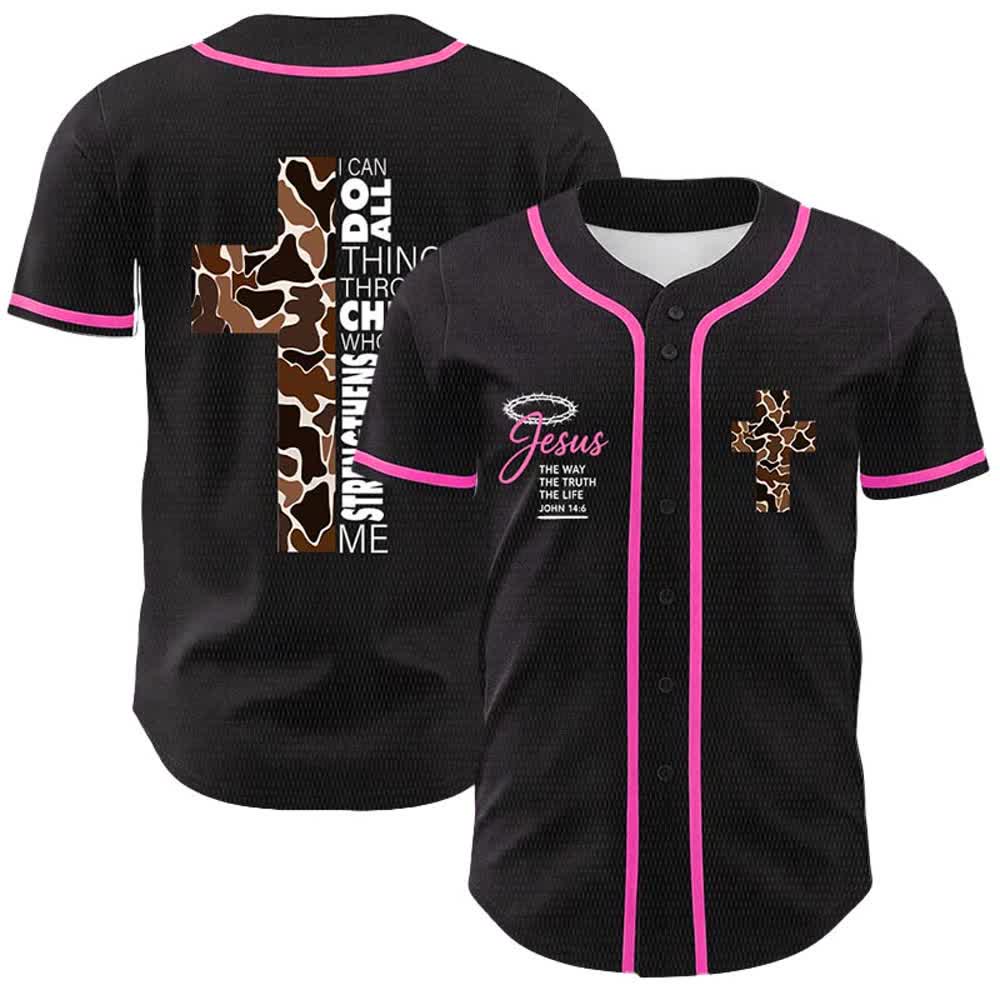 Christianartworkshop Maglia da baseball unisex con stampa leopardata e croce "Posso fare ogni cosa in Cristo" - Rosa - 5XL - image 21