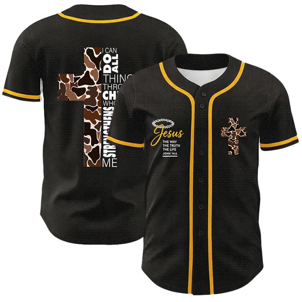 Christianartworkshop Maglia da baseball unisex con stampa leopardata e croce "Posso fare ogni cosa in Cristo" - Giallo - 5XL - image 0