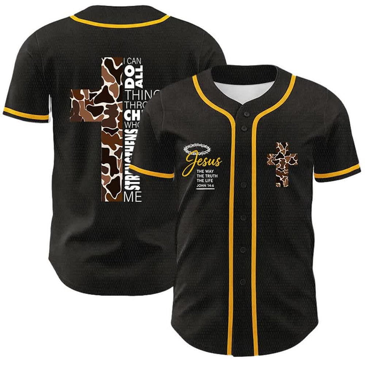 Christianartworkshop Maglia da baseball unisex con stampa leopardata e croce "Posso fare ogni cosa in Cristo" - Giallo - 5XL - image 0