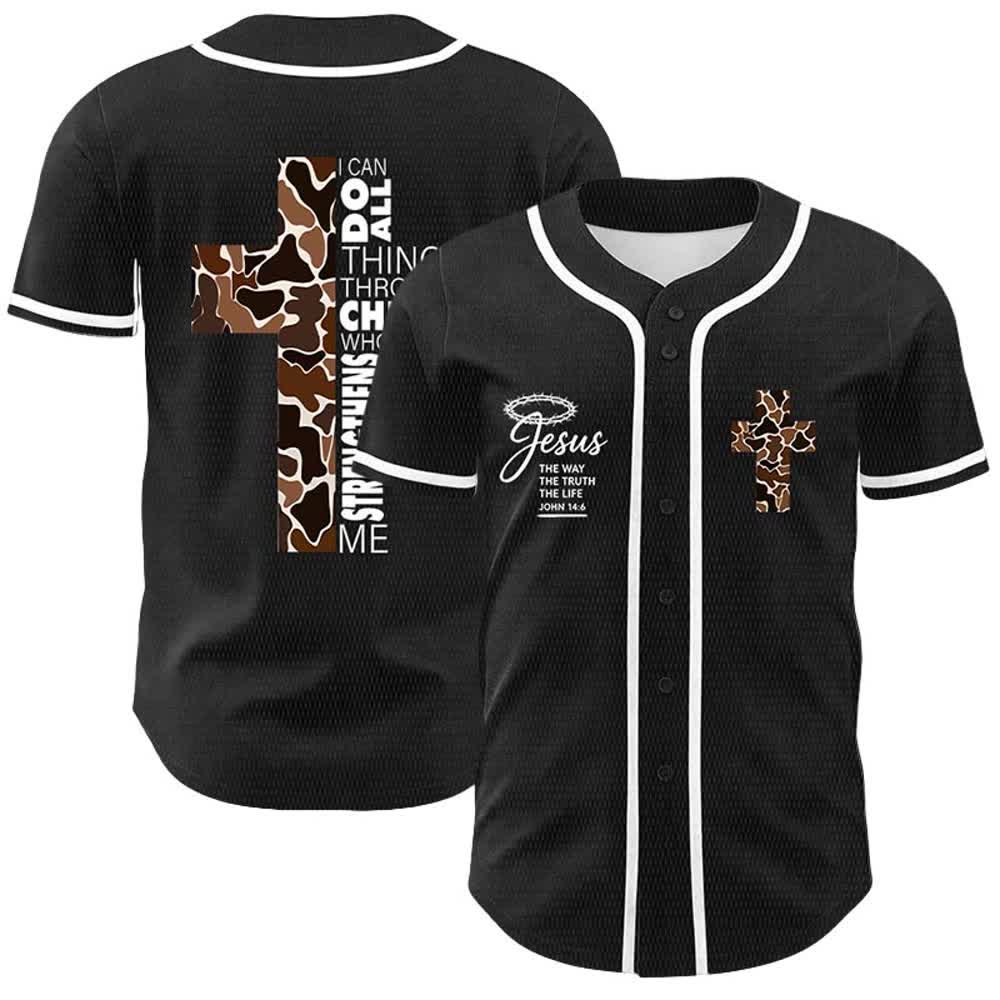 Christianartworkshop Maglia da baseball unisex con stampa leopardata e croce "Posso fare ogni cosa in Cristo" - Bianco - 5XL - image 3
