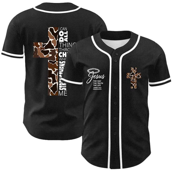 Christianartworkshop Maglia da baseball unisex con stampa leopardata e croce "Posso fare ogni cosa in Cristo" - Bianco - 5XL - image 3