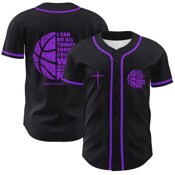 Christianartworkshop Basket Maglia da baseball unisex "Posso fare ogni cosa attraverso Cristo" - Viola - 5XL - image 21