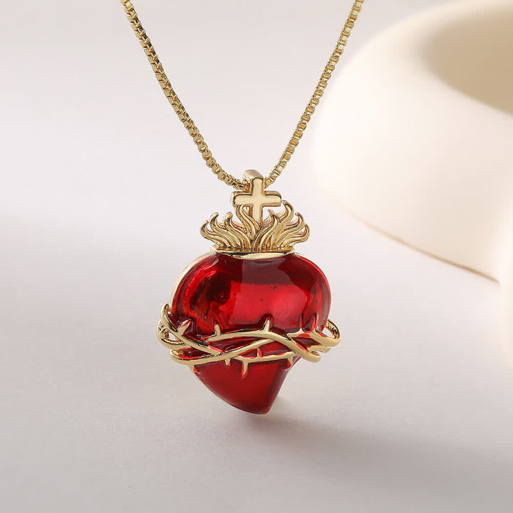 Christianartworkshop Collana con ciondolo a forma di Sacro Cuore in smalto rosso lucido e ornamenti di vario stile: emblema di un amore celeste sconfinato. - Spina - image 1