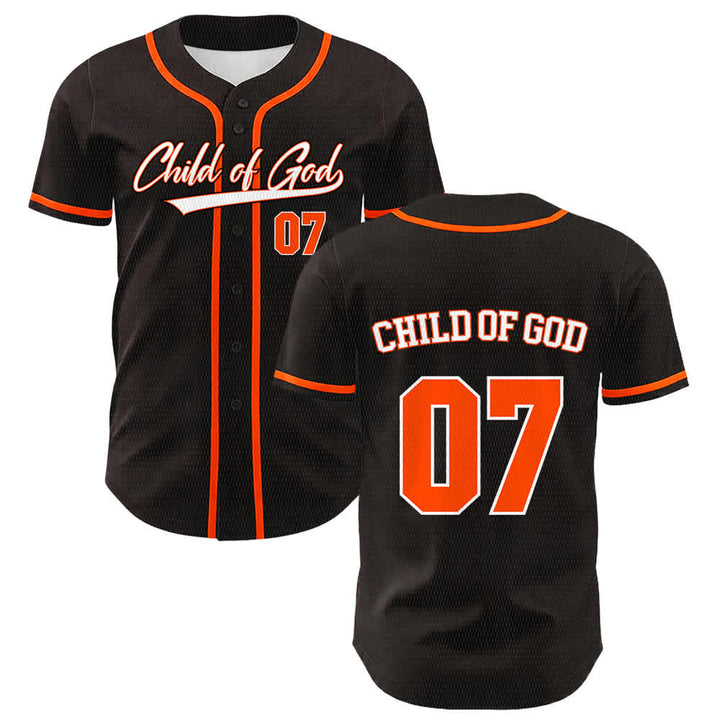 Christianartworkshop Maglia da baseball unisex Child Of God numero 07 - Arancia - 5XL - image 15
