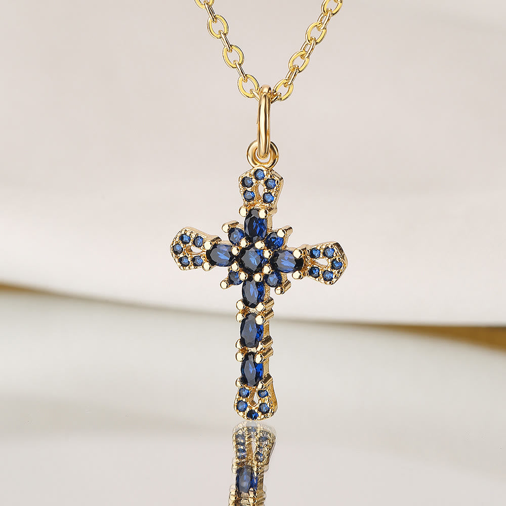 Christianartworkshop Collana vintage con croce tempestata di gemme: emblema della grazia celeste che perdura - Blu scuro - image 0