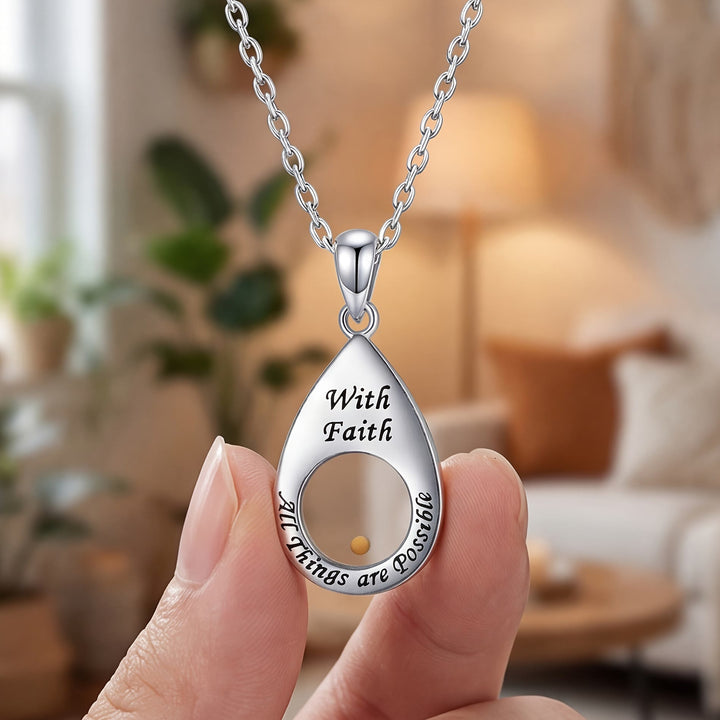 Christianartworkshop Collana con ciondolo a forma di goccia e seme di senape con simbolo della fede: emblema di una speranza forte e gentile - image 1