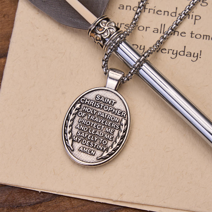 Christianartworkshop Collana con medaglione ovale di San Cristoforo in rilievo su entrambi i lati: emblema di un viaggio celeste sicuro - image 3